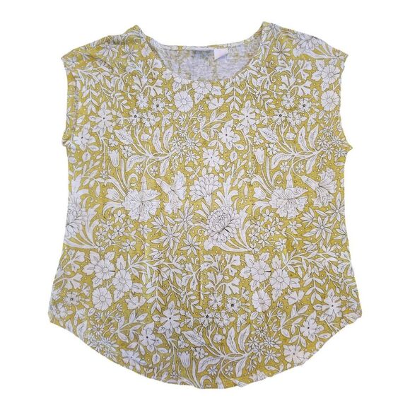Tops - Rachel Ashwell‎ Top Womens Large 100% Linen Floral Pullover Shirt Yellow Green